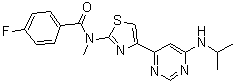 4-氟-N-[4-[6-(异丙基氨基)嘧啶-4-基]-1,3-噻唑-2-基]-N-甲基苯甲酰胺分子结构 (CAS 932737-65-0)