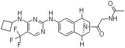 结构式 CAS# 942487-16-3, PF 03814735; N-[2-[(1S,4R)-6-[[4-(环丁基氨基)-5-(三氟甲基)-2-嘧啶基]氨基]-1,2,3,4-四氢萘-1,4-亚氨-9-基]-2-氧代乙基]乙酰胺