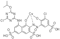 3-[(3-氯-2-羟基-5-磺基苯基)偶氮]-5-[[4-氯-6-(1-甲基乙氧基)-1,3,5-三嗪-2-基]氨基]-4-羟基-2,7-萘二磺酸铜络合物分子结构 (CAS 94276-46-7)