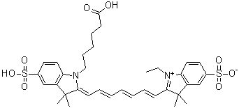 2-[7-[1-(5-Carboxypentyl)-1,3-dihydro-3,3-dimethyl-5-sulfo-2H-indol-2-ylidene]-1,3,5-heptatrien-1-yl]-1-ethyl-3,3-dimethyl-5-sulfo-3H-indolium inner salt molecular structure (CAS 943298-08-6)