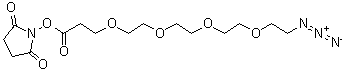 structure of CAS# 944251-24-5, 3-(Azidotetra(ethyleneoxy))propionic acid succinimidyl ester;Azido-dPEG 4-NHS; NHS-Peg4-Azide; 2,5-Dioxopyrrolidin-1-yl 3-(2-[2-[2-(2-azidoethoxy)ethoxy]ethoxy]ethoxy)propionate