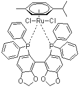 二氯[(S)-(+)-5,5'-双(1,1-二苯基膦)-4,4'-联-1,3-苯并二恶茂](对伞花烃)钌(II)分子结构 (CAS 944451-29-0)