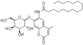 N-[7-(beta-D-吡喃半乳糖基氧基)-4-甲基-2-氧代-2H-1-苯并吡喃-6-基]十六烷酰胺分子结构 (CAS 94452-17-2)