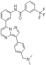 N-[3-[3-[4-[(二甲基氨基)甲基]苯基]吡唑并[1,5-a]嘧啶-7-基]苯基]-3-(三氟甲基)苯甲酰胺分子结构 (CAS 950736-05-7)