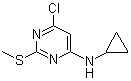 structure of CAS# 951884-05-2, 6-Chloro-N-cyclopropyl-2-(methylthio)-4-pyrimidinamine