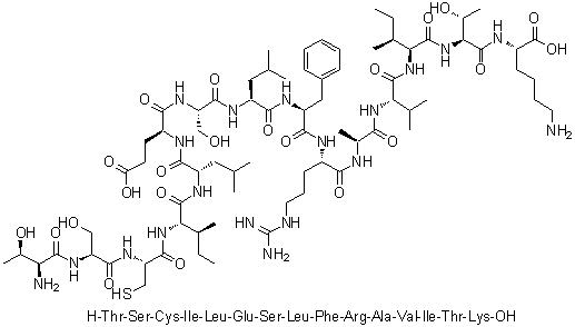 L-苏氨酰-L-丝氨酰-L-半胱氨酰-L-异亮氨酰-L-亮氨酰-L-alpha-谷氨酰-L-丝氨酰-L-亮氨酰-L-苯丙氨酰-L-精氨酰-L-丙氨酰-L-缬氨酰-L-异亮氨酰-L-苏氨酰-L-赖氨酸分子结构 (CAS 955376-35-9)