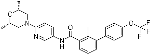 结构式 CAS# 956697-53-3, NVP-LDE225; rel-N-[6-[(2R,6S)-2,6-二甲基-4-吗啉基]-3-吡啶基]-2-甲基-4'-(三氟甲氧基)-[1,1'-联苯]-3-甲酰胺