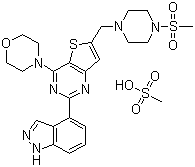 2-(1H-Indazol-4-yl)-6-[[4-(methylsulfonyl)-1-piperazinyl]methyl]-4-(4-morpholinyl)thieno[3,2-d]pyrimidine methanesulfonate molecular structure (CAS 957054-50-1)