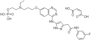 结构式 CAS# 957104-91-5, 5-[[7-[3-[乙基[2-(磷酰氧基)乙基]氨基]丙氧基]-4-喹唑啉基]氨基]-N-(3-氟苯基)-1H-吡唑-3-乙酰胺马来酸盐