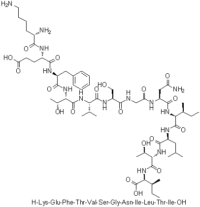 L-赖氨酰-L-alpha-谷氨酰-L-苯丙氨酰-L-苏氨酰-L-缬氨酰-L-丝氨酰甘氨酰-L-天冬氨酰胺酰-L-异亮氨酰-L-亮氨酰-L-苏氨酰-L-异亮氨酸分子结构 (CAS 959607-82-0)