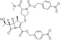 (4R,5S,6S)-3-[[(3S,5S)-5-[(二甲基氨基)甲酰基-1-[[(4-硝基苄基)氧]羰基]-3-吡咯烷基]硫]-6-[(1R)-1-羟乙基]-4-甲基-7-氧代-1-氮杂双环[3.2.0]庚-2-烯-2-羧酸 4-硝基苄基酯分子结构 (CAS 96036-02-1)