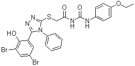 2-[[5-(3,5-二溴-2-羟基苯基)-4-苯基-4H-1,2,4-三唑-3-基]硫基]-N-[[(4-乙氧基苯基)氨基]羰基]乙酰胺分子结构 (CAS 97399-32-1)
