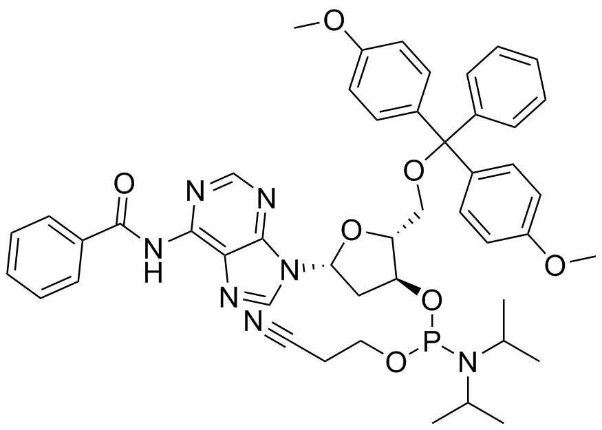 5'-O-(4,4'-Dimethoxytrityl)-N6-benzoyl-2'-deoxyadenosine-3'-(2-cyanoethyl-N,N-diisopropyl)phosphoramidite molecular structure (CAS 98796-53-3)
