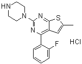 4-(2-氟苯基)-6-甲基-2-(1-哌嗪基)噻吩并[2,3-d]嘧啶单盐酸盐分子结构 (CAS 99487-26-0)